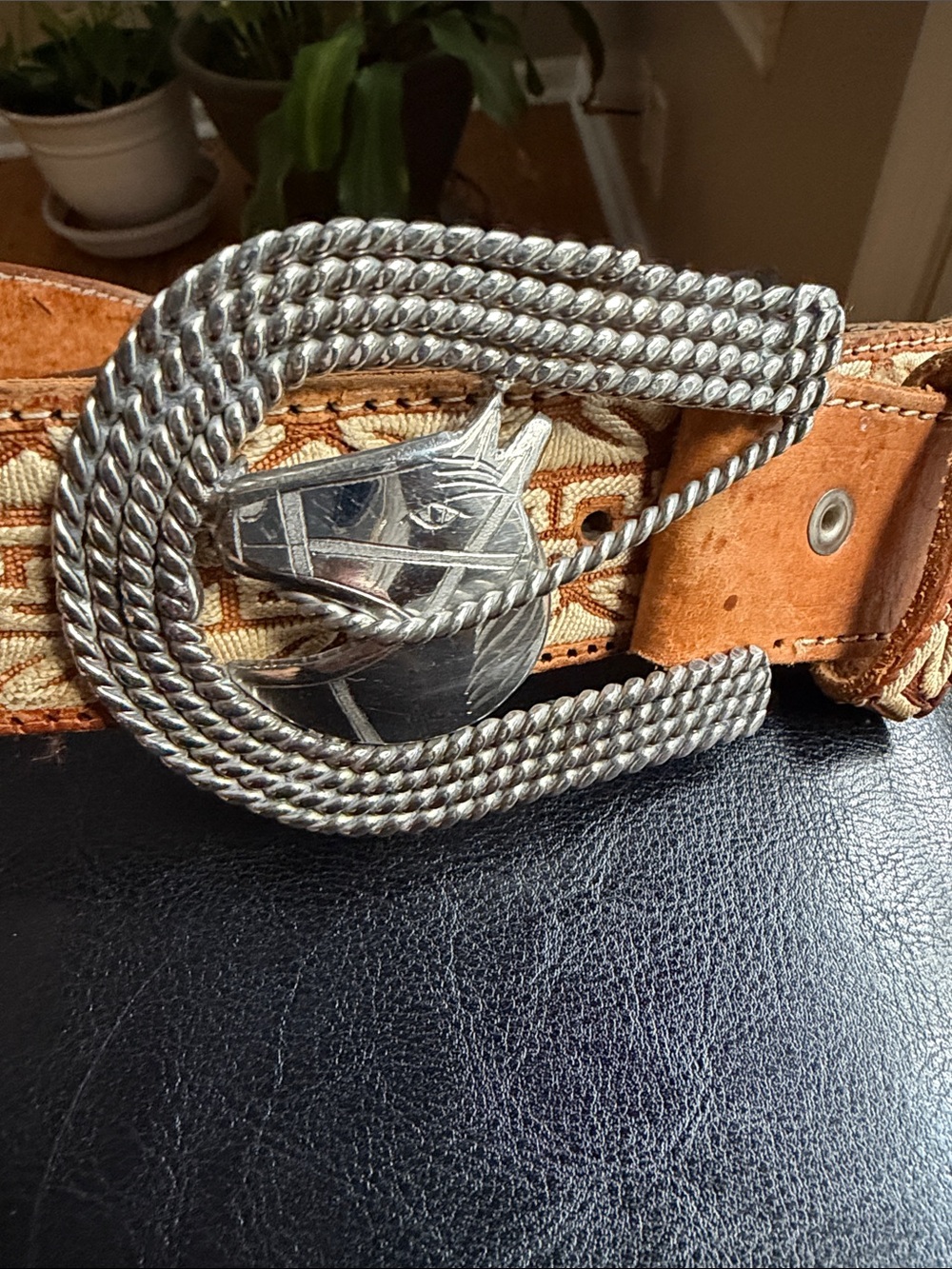 Mexican Cinto Charro Piteado/Embroidered Genuine Leather Belt. Size:34 - Picture 4 of 6
